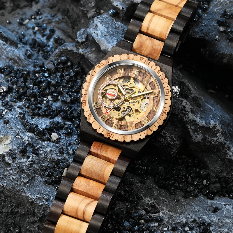 wooden skeleton watch