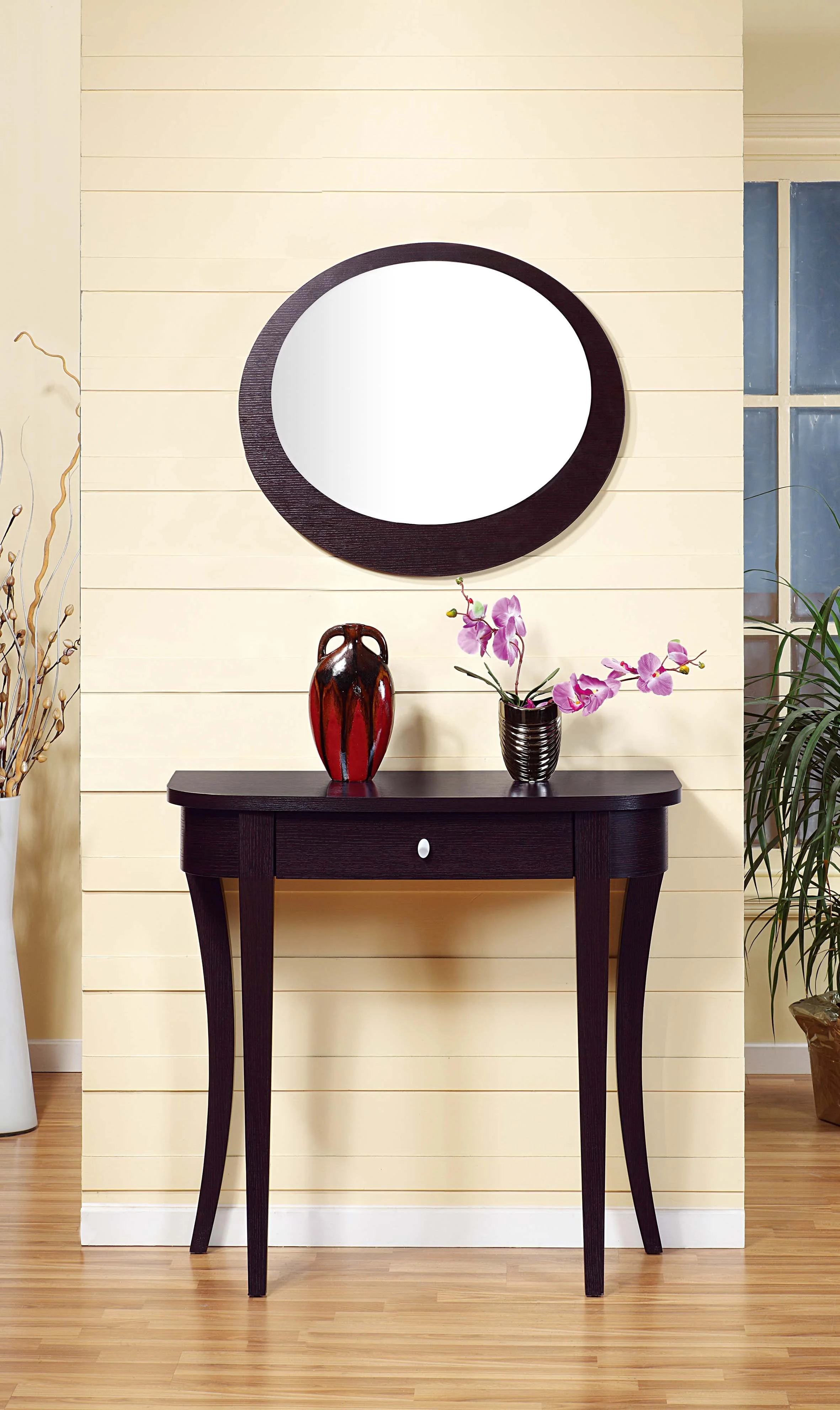 NOVA DMUE029 Nordic Round Wood Base Modern Vase Decoration Side Table With Mirror