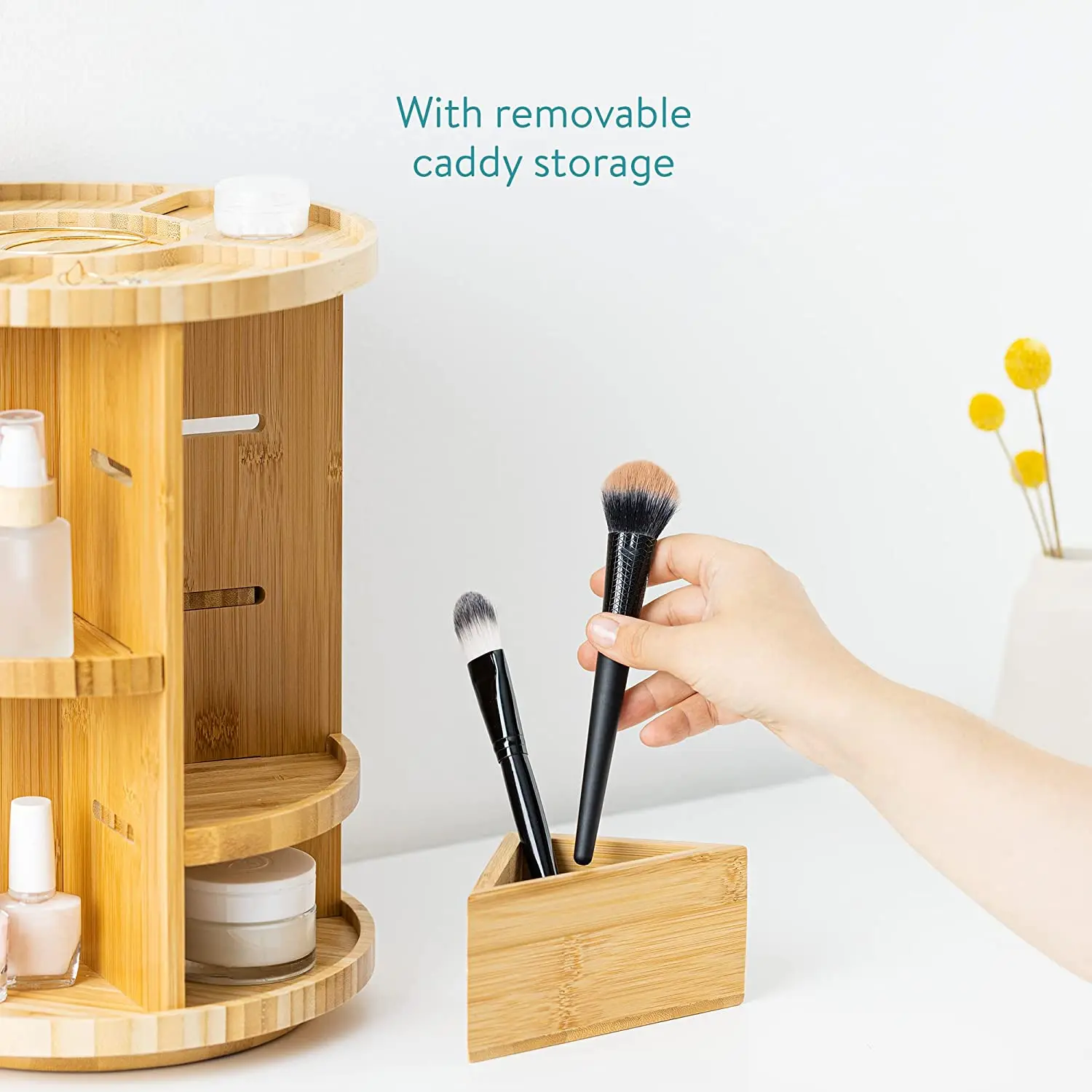 Bamboo Handmade Wood Beauty Makeup Brush Organizer Display Tray Holder Station Perfect Gift for Christmas