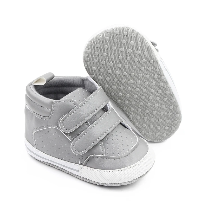 Spring and Autumn New 0-1 Year Old Baby PU Leather Solid Color High Top Mesh Breathable Baby Walking Shoes details