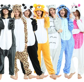 Adults Animal Onesies Unicorn Pajamas Sets Sleepwear Women Men Winter Unisex Anime Costumes Kids Totoro Cartoon Flannel Pyjamas