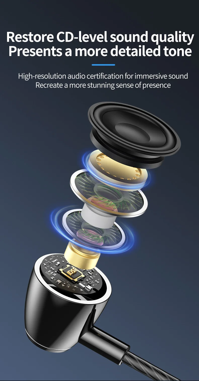 Metal Type-C 3.5mm In-ear Wired Earphone Microphone Headset Adjustable Heavy Bass ENC Noise Cancelling IPX5 Waterproof for