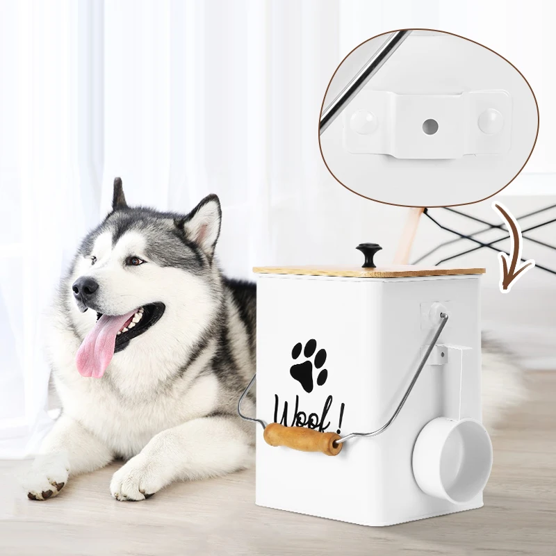 New Arrival Metal Set of Two Pet Food Storage Container Set with Wooden Lid