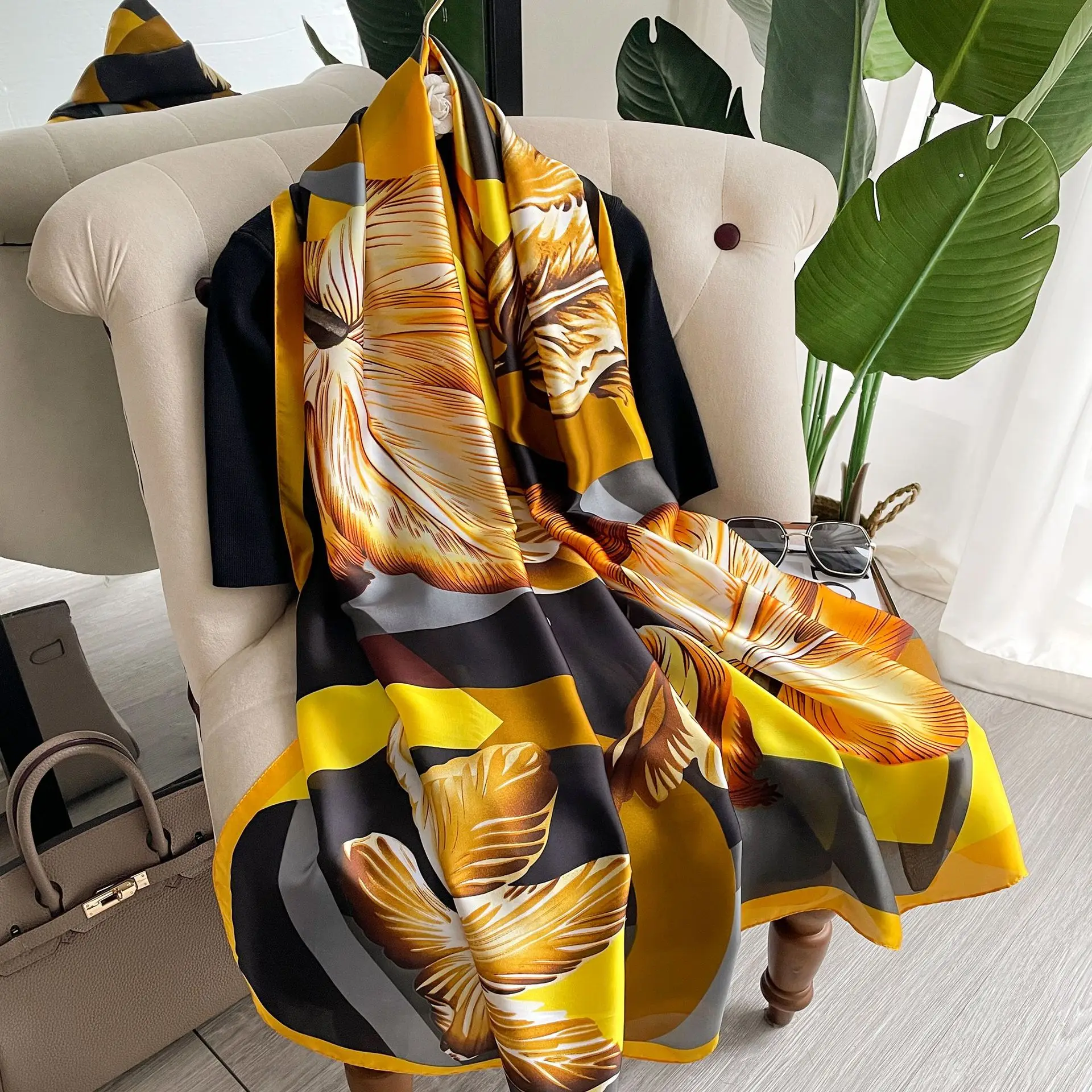New Arrival 2022 Fashion Ladies Long Soft Black Yellow Flower Print Silk  Head Wrap Scarves Muslin Women Luxury Heavy Silk Scarf - Buy Personalized Silk  Scarf,Square Tudung Silk Scarf,Arab Scarf Silk Scarf