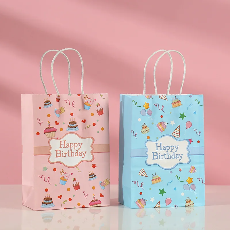 Pink kraft paper bag Candy Carrying happy birthday party girl gift bags