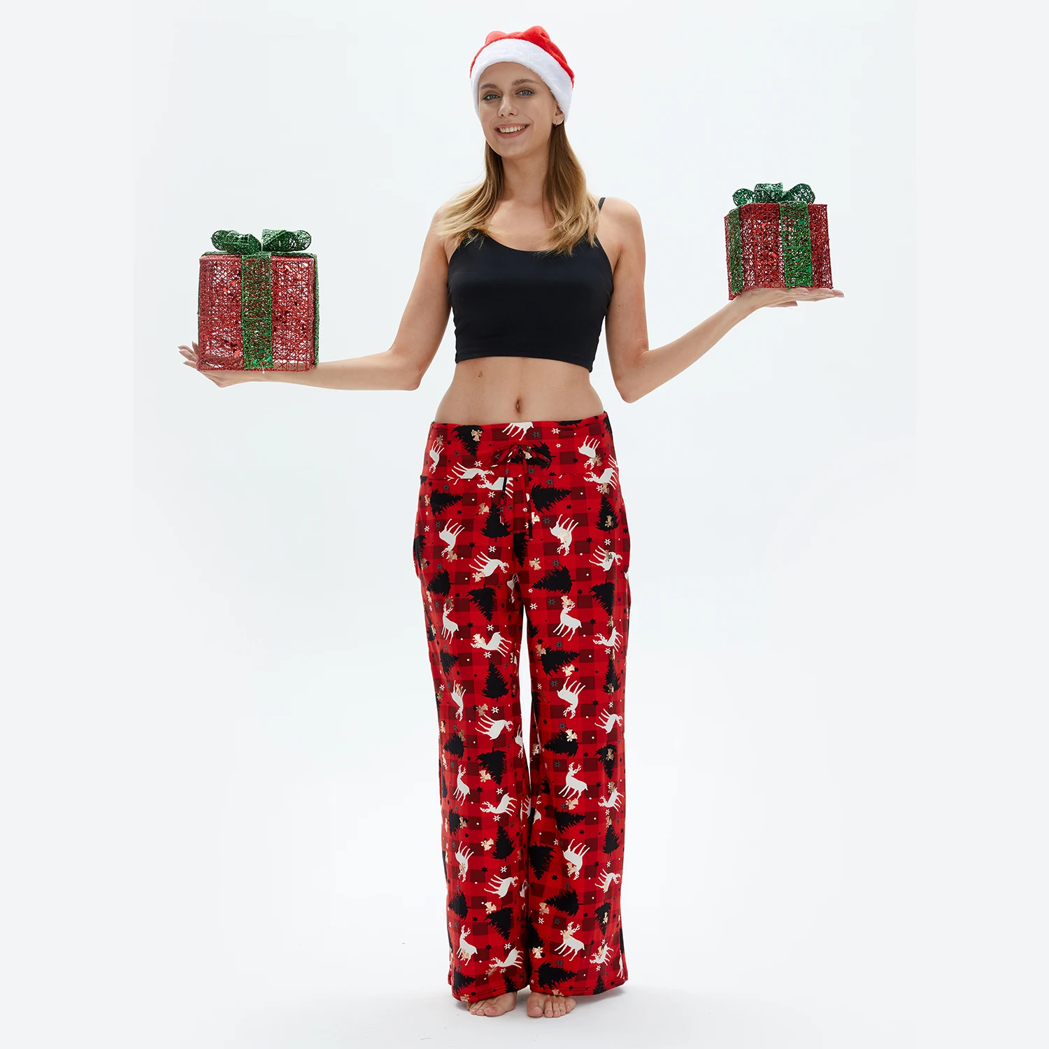 Hot Sale Sleeping Leggings Pants Women Ladies Christmas Print Casual Sweat Palazzo Pants with pockets