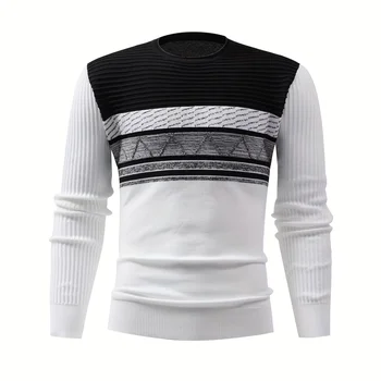 Wholesale Custom 100% Cotton High-Neck Pullover Sweater Breathable Striped Sportswear Casual Knitted Blank for Winter Season