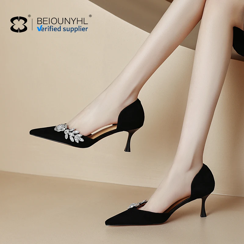 Custom genuine leather silver rhinestone pointed bag Heels 6.5CM Stiletto heels Luxury elegant summer black women sandals
