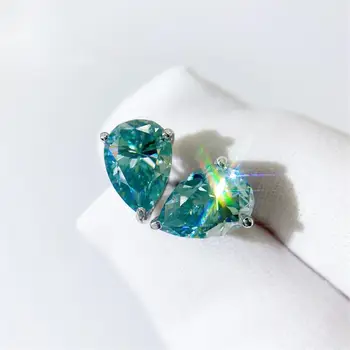 Aimgal fine jewelry Pear cut blue-green Moissanite Designer Stud Earrings D-VVS1-3EX S925 sterling silver plated 18k gold