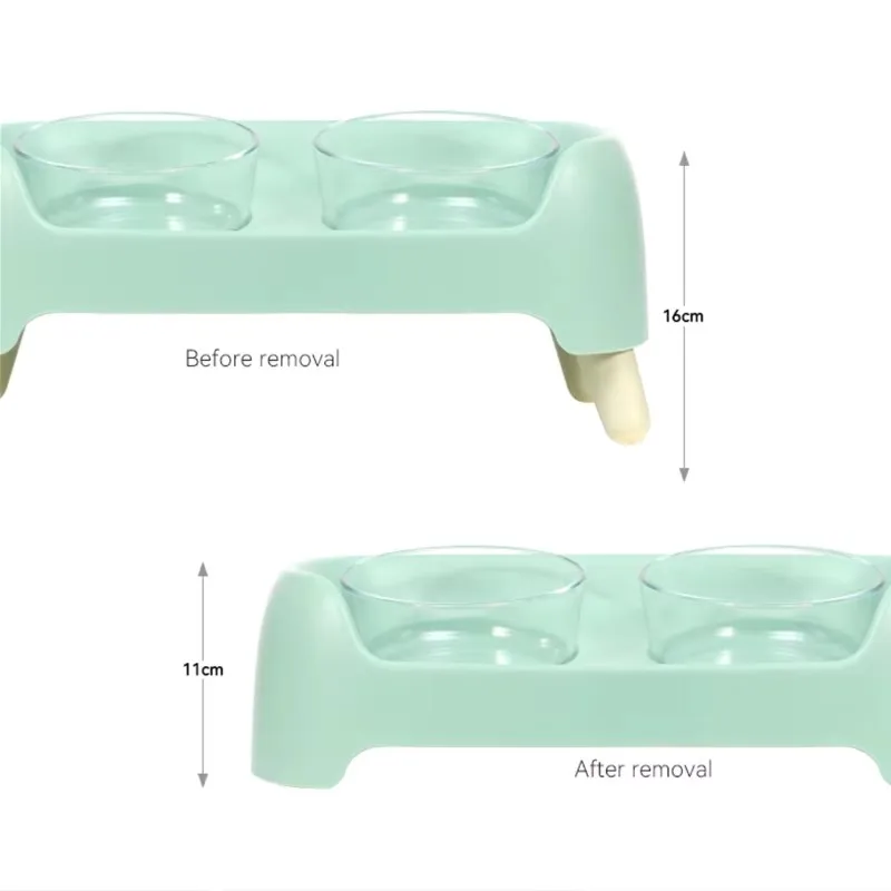 Dougez Customizable Pet Double Bowl with Glass Bowls Anti Knock Food and Water Bowl for Dogs Cats Easy to Clean Pet Supplies details