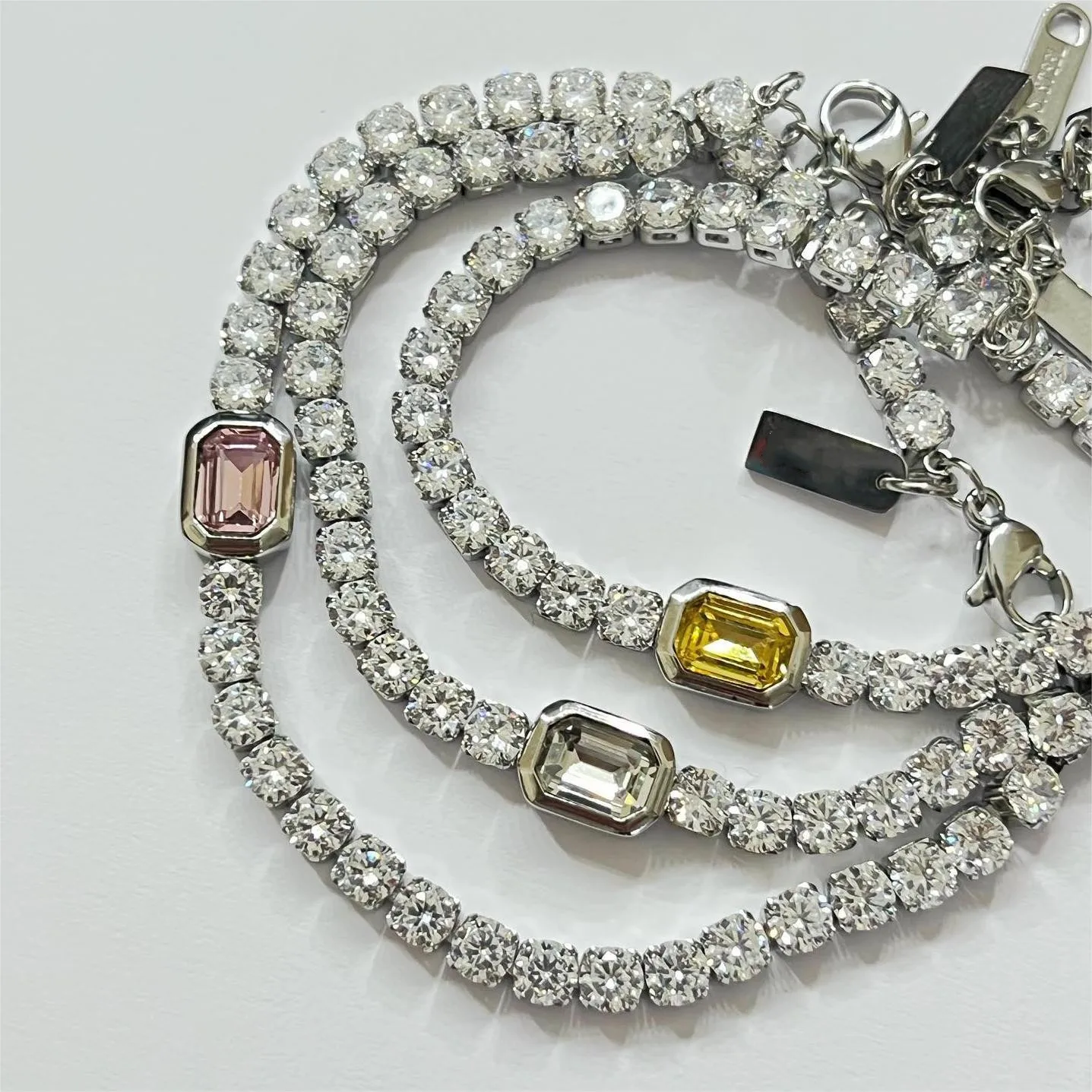 Tarnish free stainless steel full diamond zircon tennis chain bracelet for women