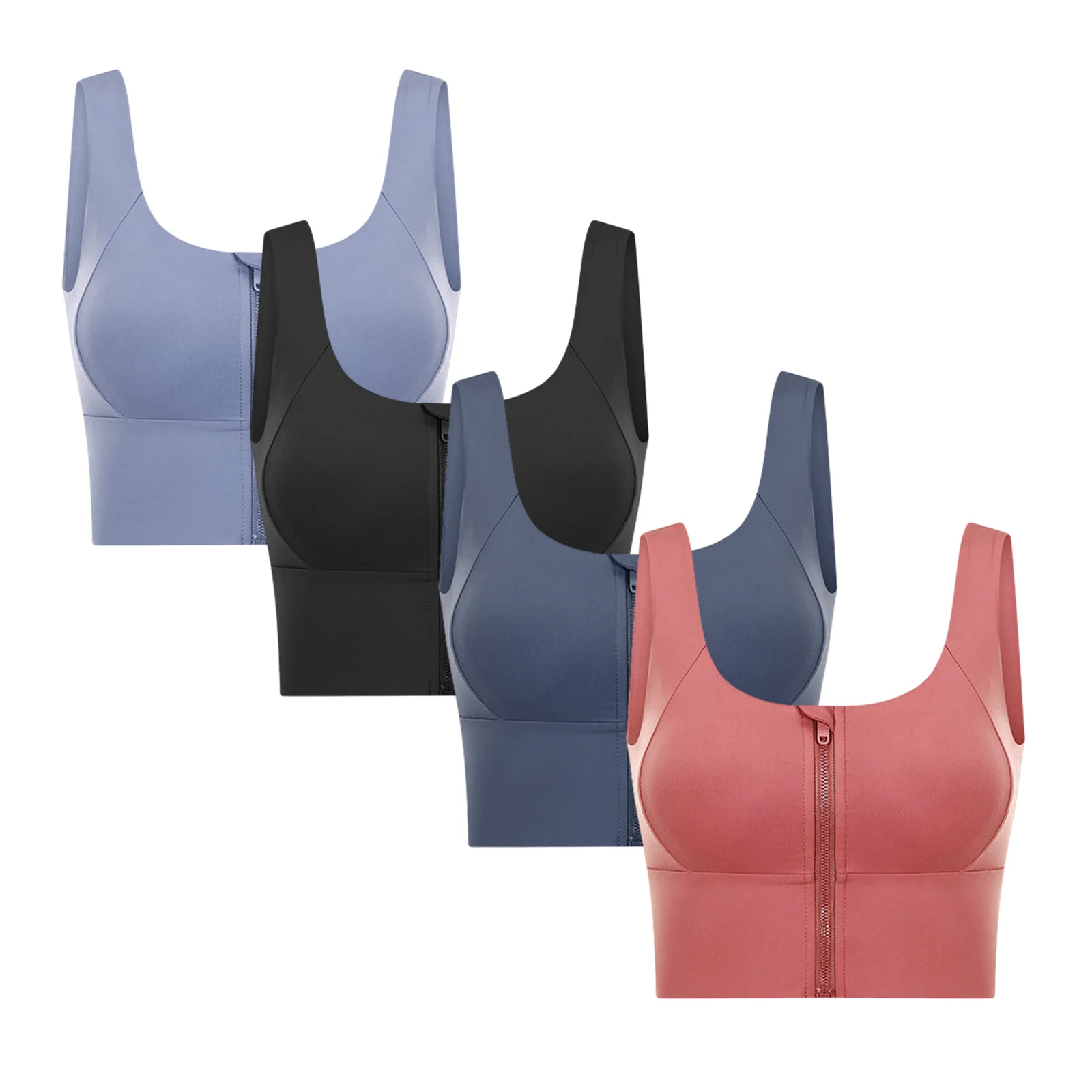 High Support Zip Front Sports Bra front zipper yoga bra ladies padded sports bra supportive Top Nylon Spandex Breathable