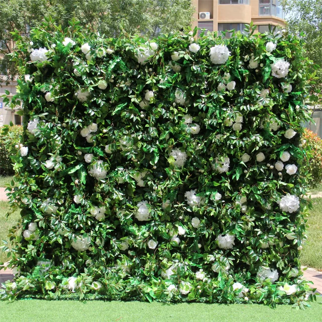 MIYI Wholesale Flower Wall Backdrop 8ft X 8ft Artificial Roll White Green For Wedding Event Decoration