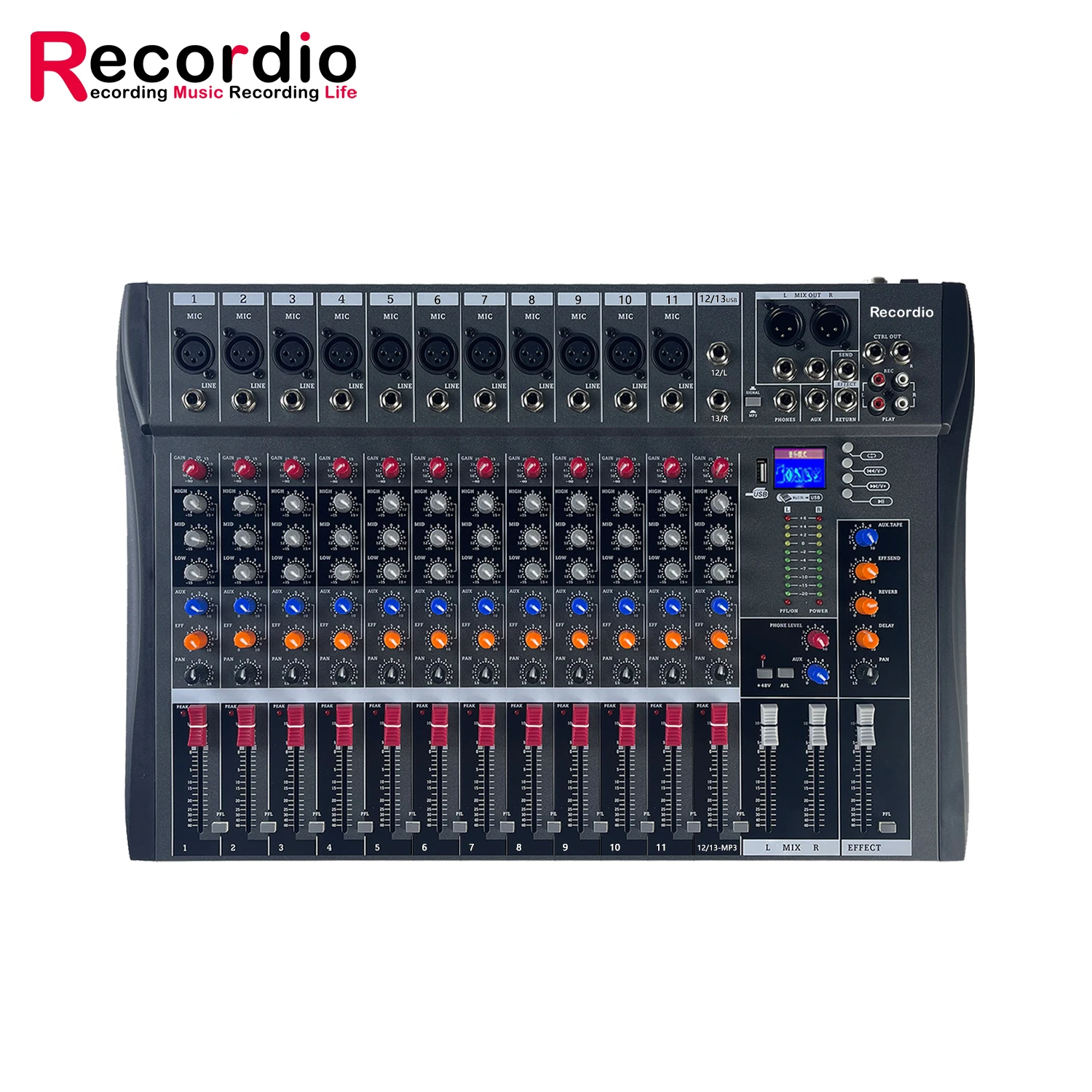 Studio Audio Sound Mixer Console CT-120S USB Mixing Console Studio Mixing Board Mixer New Power Mixing Amplifier OUKANING Professional 12 Channels Line Live Mixer 