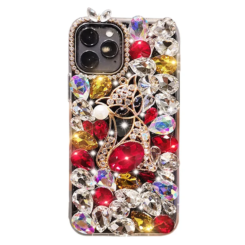 Luxury Women Rhinestone Ins Style Fox Mobile Phone Case Shell Covers for iPhone 15 Samsung A13 A14 A25 A34 A54