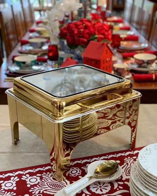 Restaurant Supplies Golden 6L Chafing dish Square Stainless Steel Buffet hydraulic Chefing dish Wedding party food warmer