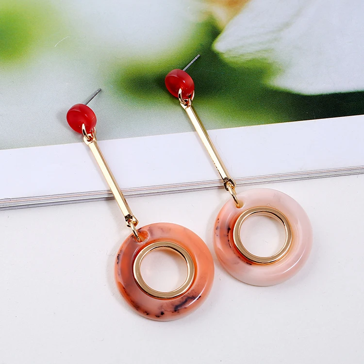 Fashion wholesale cheap long acrylic round shape dangle pendant earrings