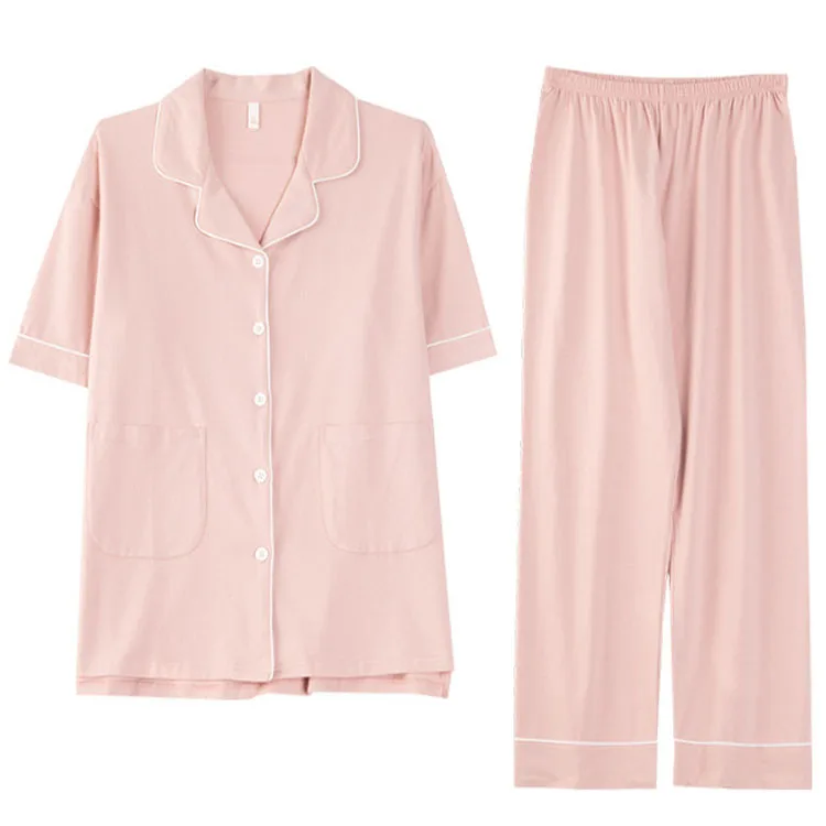 women's cotton pajamas set custom short sleeve shirt pajama and pants pajama set