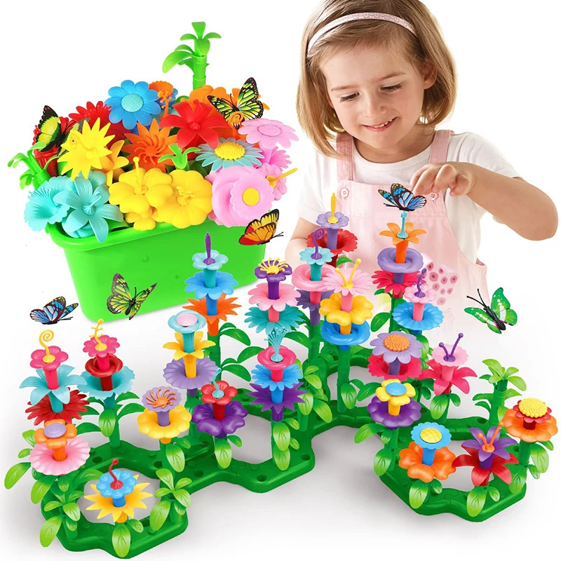 Soli Flower Garden Building Toys STEM Educational Toy Take Apart Stacking Game Gardening Pretend Play set for kids
