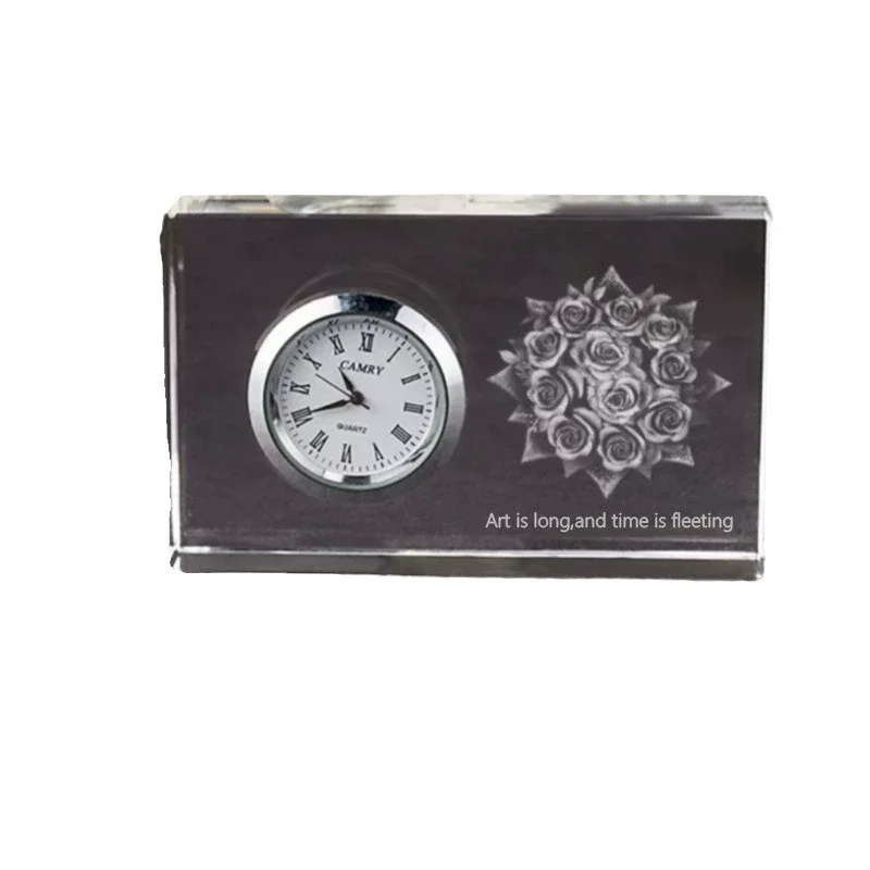 product fashion custom high quality crystal table clock gift for personal engraved letter souvenir crystal glass clock-7