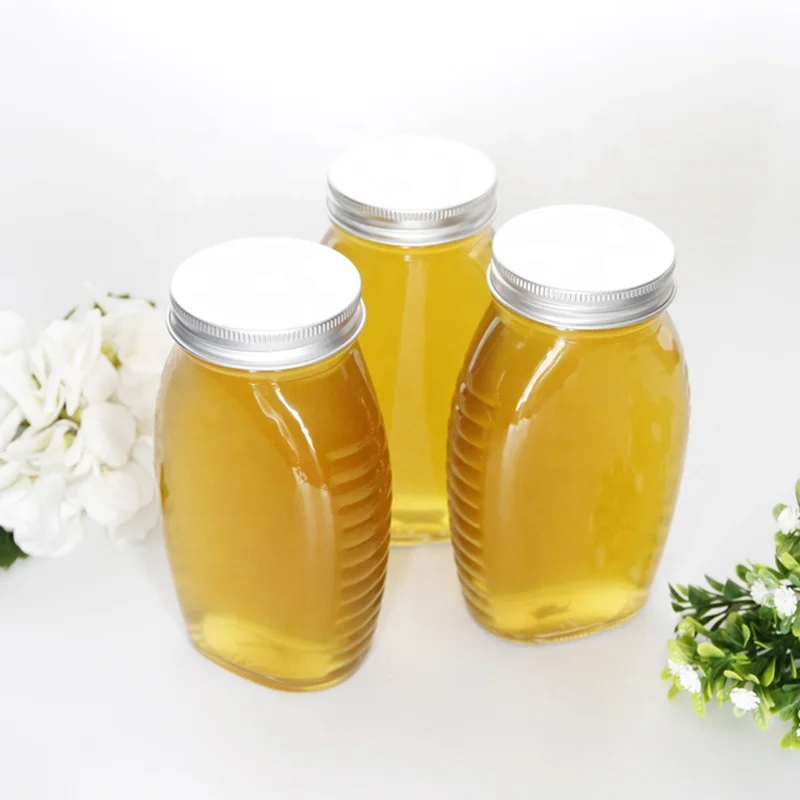 High Quality Traditional 330ml 11 oz Queenline Honey Jars Flat Shape Jam Jars With Metal Lids