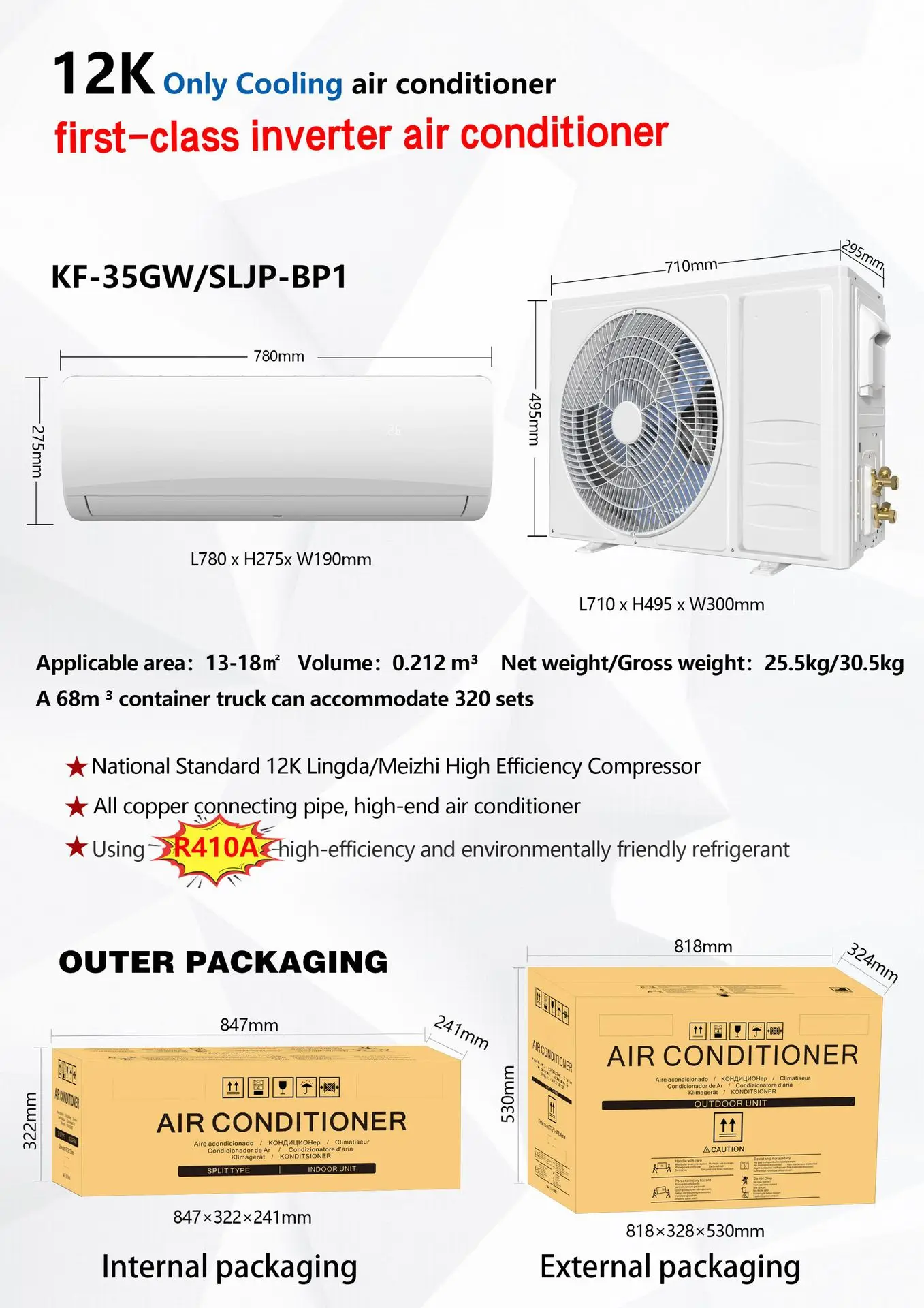 Split Air Conditioner, R32, 18000Btu, 36000Btu - detail 2
