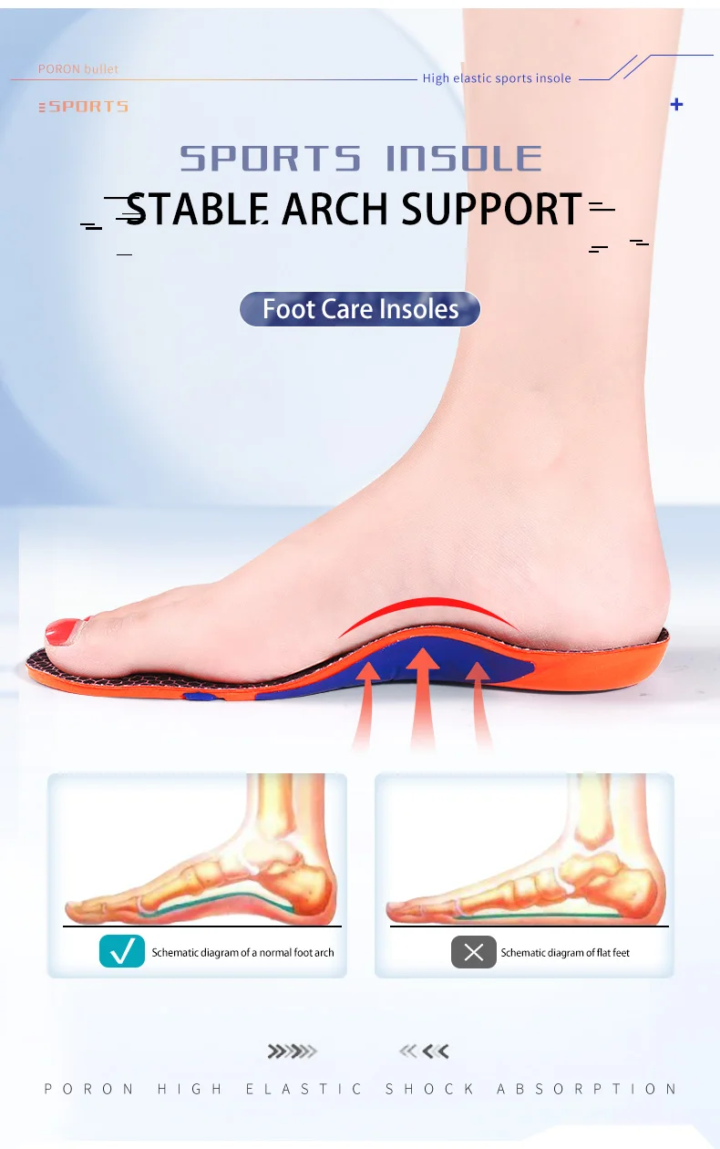 High Elastic Poron Torsion-Resistant Sports Insoles with Arch Support High Elastic Poron Torsion-Resistant Sports Insoles with Arch Support