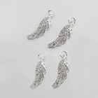 Silver Jewelry Wing W/Rhinestones Silver Plated Zinc Alloy Charms For Bracelet Making DIY Jewelry Making 9x25mm