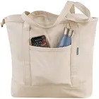 Custom Bag Canvas Bags OEM Custom Bag White Cotton Canvas Tote Bag Shoulder Bags With Outside Pockets