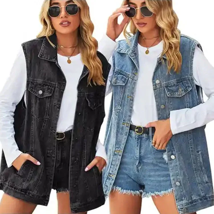 Wholesale Sleeveless Casual Retro Loose Jean Jackets Women Denim Vest manufacture