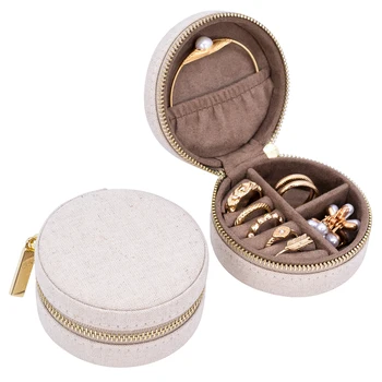 Hot Sale Velvet Kid Portable Jewelry Storage Case Linen Small Travel Jewelry Boxes