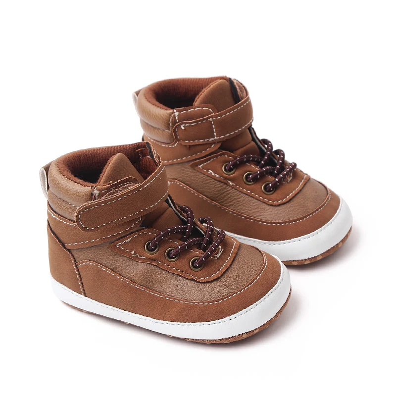 High Top Dark PU Surface Warm Boy Baby Autumn and Winter Thermal Walking Shoes supplier