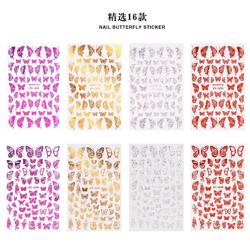 4 colors RED PURPLE GOLD SILVER Butterfly Nail Wraps Decoration DIY Finger Nails Decal Nail Art Sticker