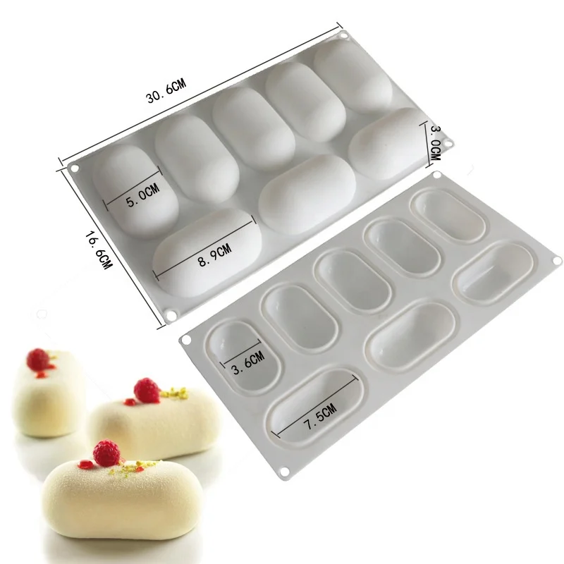 8 cavities oval French dessert  silicone mousse mold 3D capsule household chocolate cake mold baking soap mould decorating tools