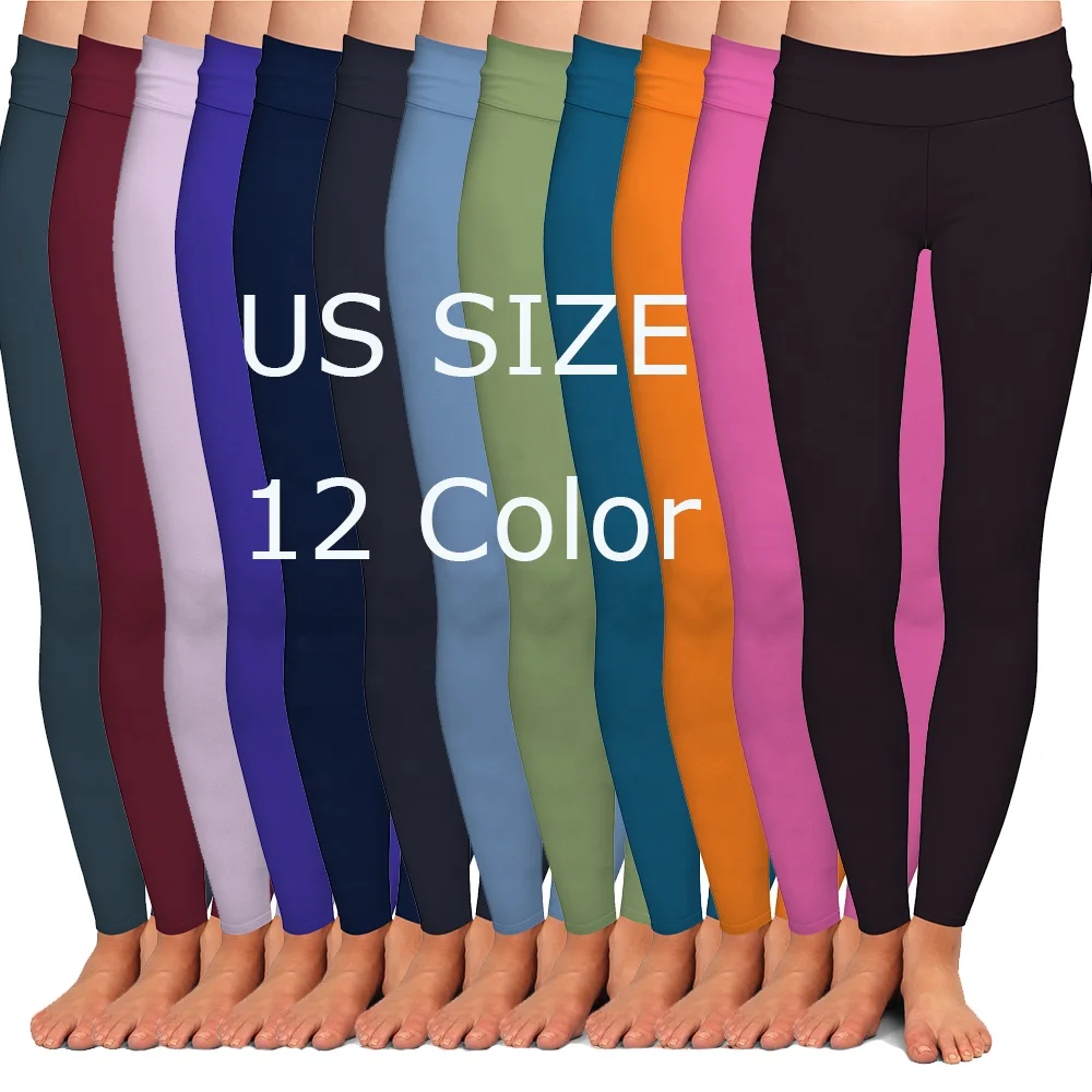 92% polyester 8% spandex yoga waist band buttery soft double brushed yiwu black solid color custom leggings for women