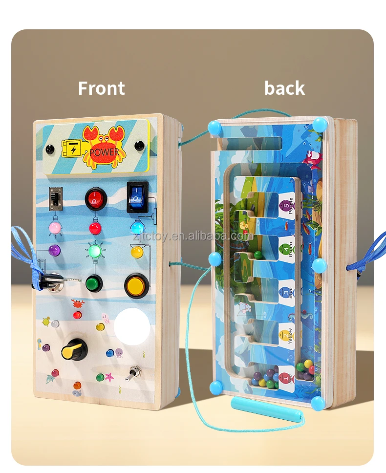 Papan sibuk elektronik multifungsi mainan montessori papan sibuk sirkuit roda kemudi analog sensorik kayu bayi dengan pembuatan lampu led