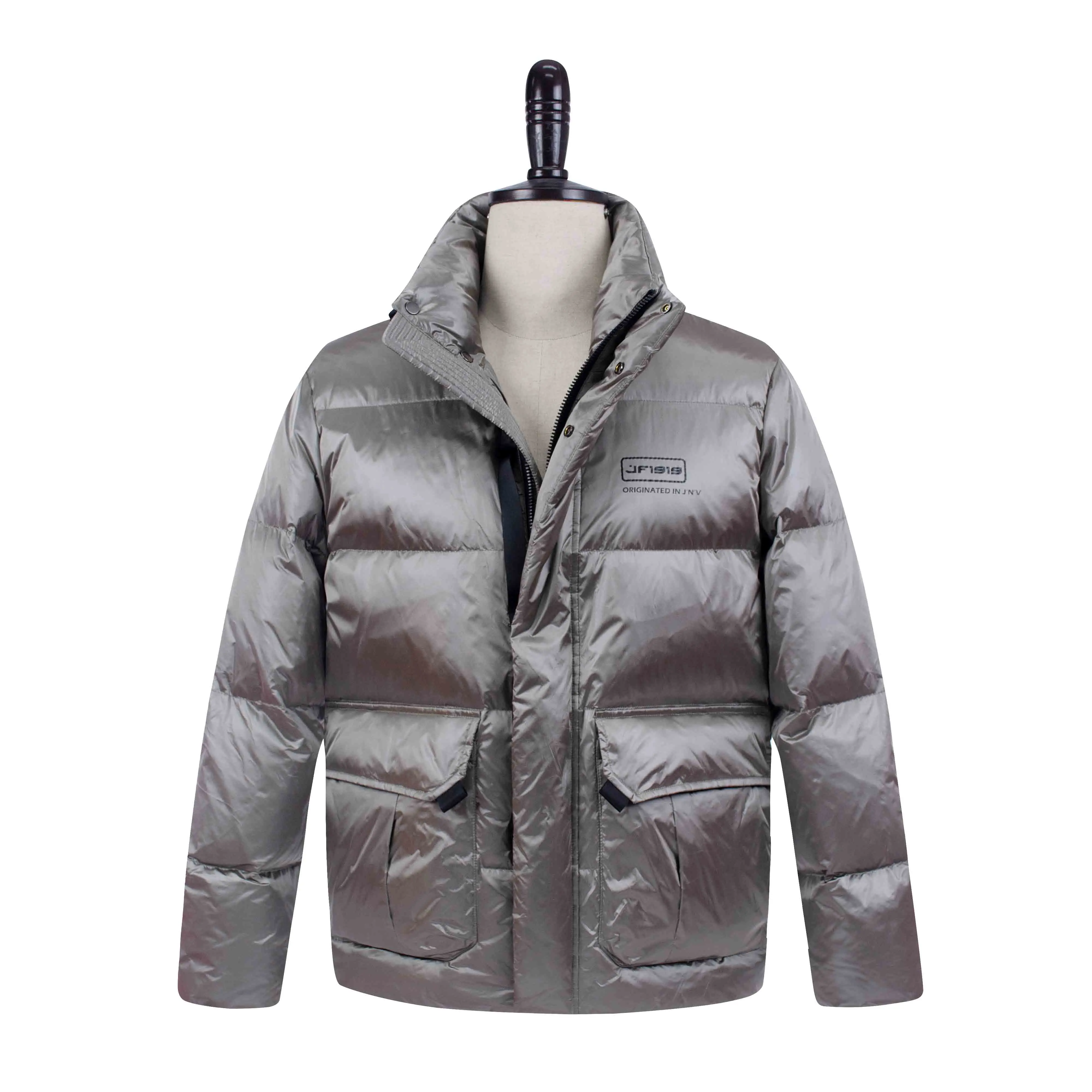 OEM Custom Stand Collar Thicken Warm Solid Colour Zipper Woven Men's puffer Jacket Coat For Winter Outdoor