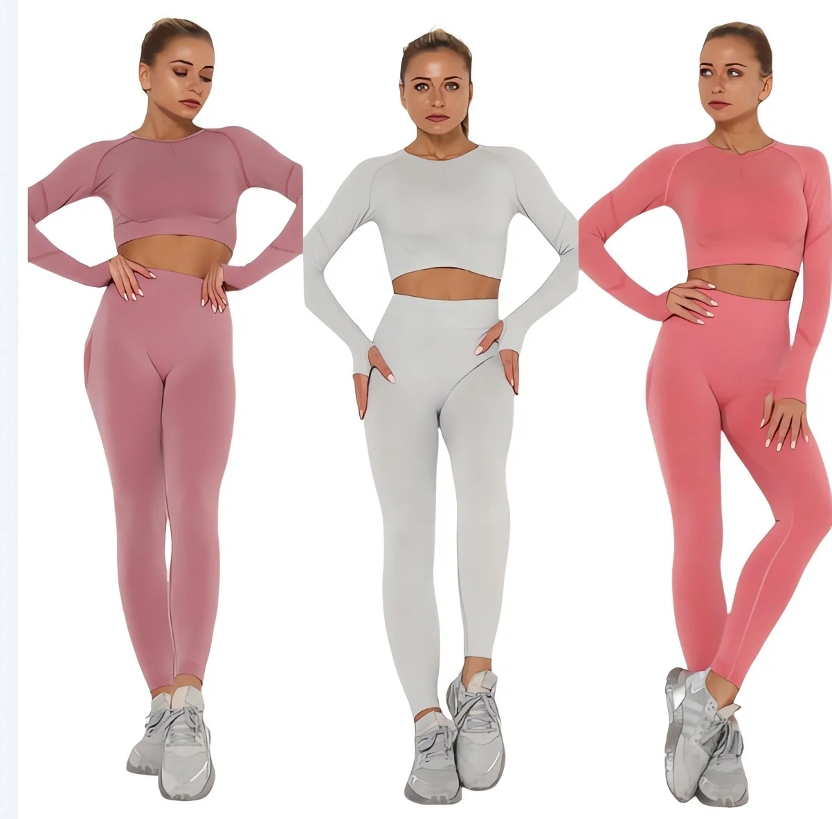 Women's long-sleeved workout top with built-in bra Yoga Slim-fit shirt Sports Gym crop top