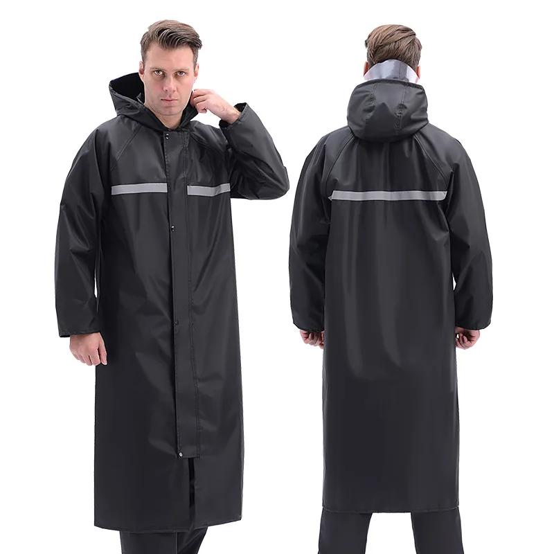 WXL451 Women Men Rain Coat Hooded For Outdoor Hiking Travel Fishing Climbing Working Oxford Reflective Waterproof Long Raincoat