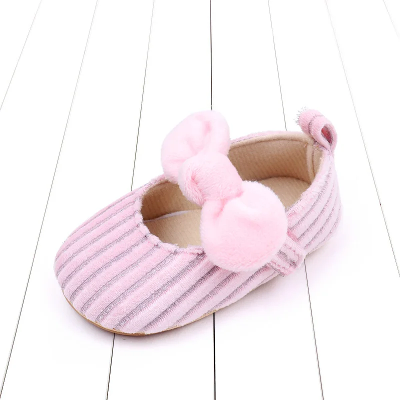 Spring and Autumn Plush Bow Striped Soft Soled Toddler Shoes for Baby Girls details
