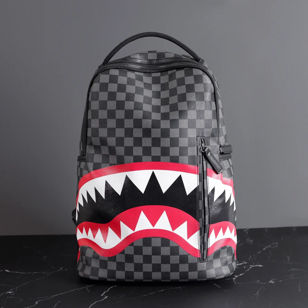Wholesale Unisex Fashion Printed Custom Leather Shark Backpack Spray Ground Bag Casual Sports Backpack