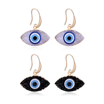 2022 New Ethnic Evil Eyes Druzy Drop Earrings Black White Blue Eyes Dangle Earring For Women