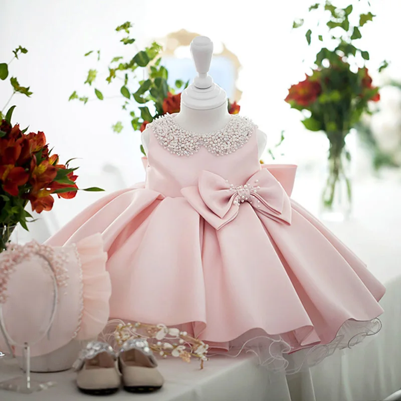 Wholesale Newborn Baby Girl Party Beaded Dresses Christening Party Event Frock Girls Princess dress for girl