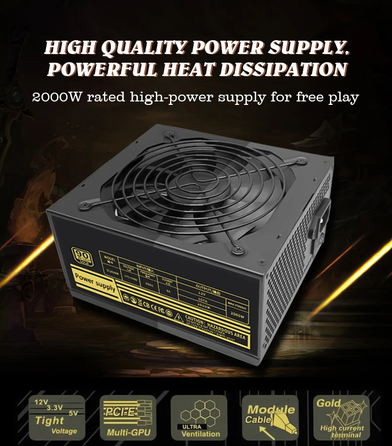 Computer Power Supply Psu Rated 2000w For Atx Computer Case Gaming