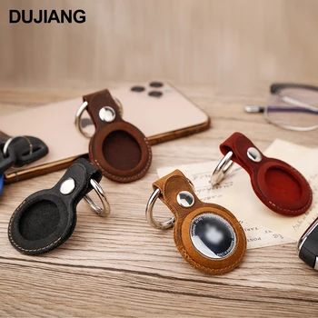 Portable Protective Genuine Leather GPS Airtag Tracker Tracking Holder Case Cover For Apple Airtag leather Case with Key Ring