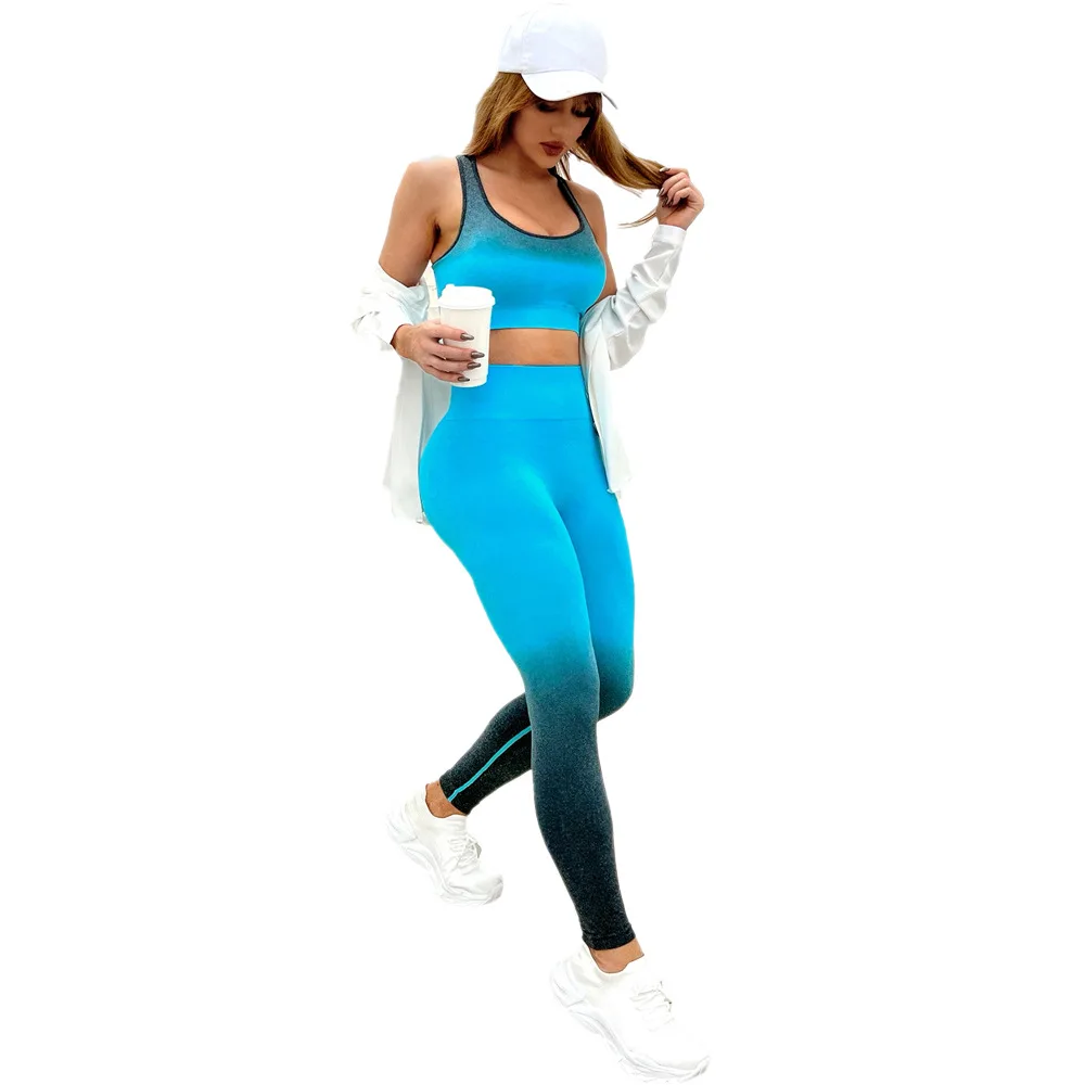 Hot Sale Exercise Fitness Seamless Gradient High Waist Hip Lift Women's Sports Activewear Seamless Women Yoga Set