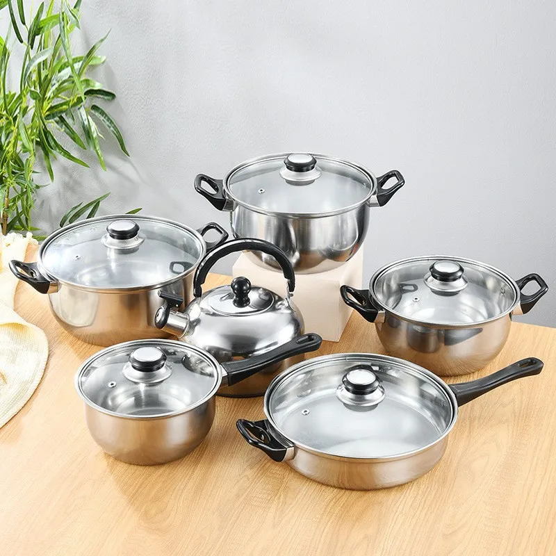 Kitchen Accessories 12 Pieces Stainless Steel Kitchenware Cookware Set Soup Pot Set Pot Frying pan