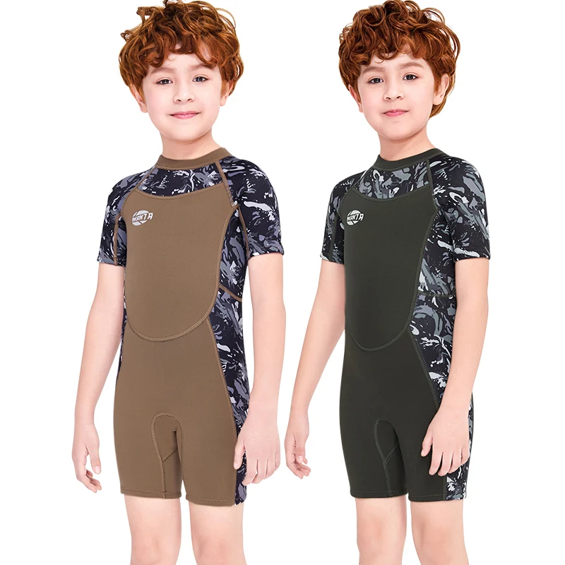 3mm Neoprene Short Sleeve Child Swimsuit Back Zipper Kids Diving Wetsuit