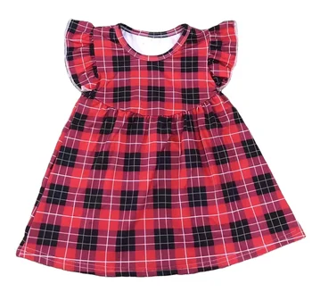 RTS Cheap wholesale Fashionable hot-sale girls cute clothes wholesale Boutique Hot Red and black plaid pearl dress