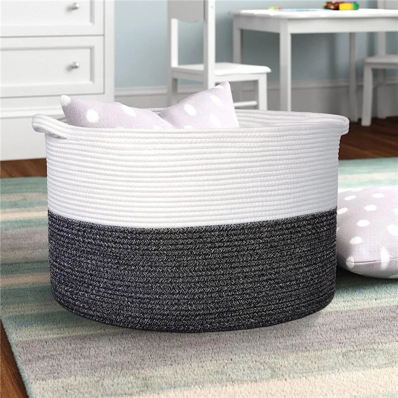 Handmade Foldable Cotton Rope Blanket Basket for Living Room Laundry Hamper Nursery Basket